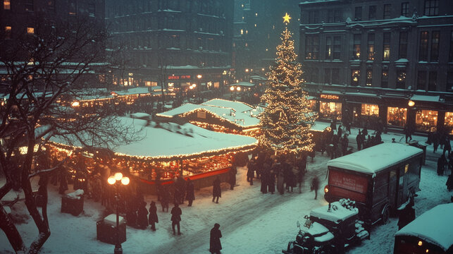 ai generated picture of new york's christmas market in the 1940s