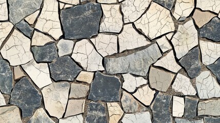 Obraz premium An abstract pattern of jagged rocks, showcasing a mix of dark and light shades with intricate textures.