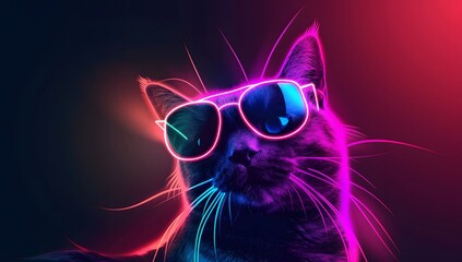 Naklejka premium Cool cat with neon sunglasses.