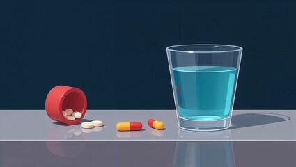 medicine pills and glass of water