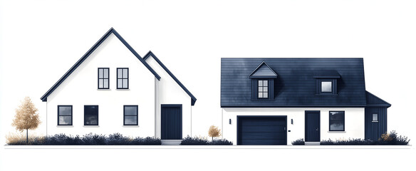 illustration of a white and navy blue house, set against a blank background.
