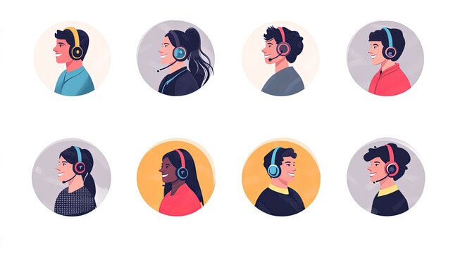 Eight diverse customer service agents with headsets.