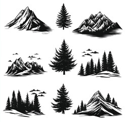 Obraz premium set of mountain silhouettes, vector graphics on a white background