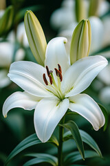 Fototapeta premium White Lily with Dew Drops