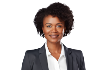 Smiling black business women in suits on transparent background. Rich black women. Business leader. Startup boss. African women. Black woman. Afro american woman. African country. Isolated image. Png