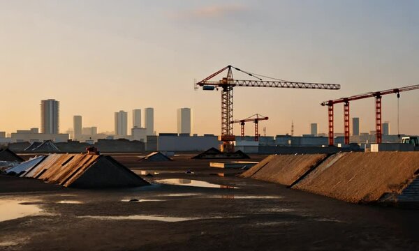 Morning Glow Over an Empty Construction Site