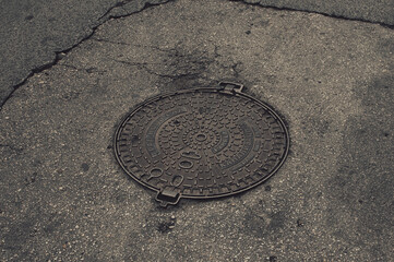 manhole cover in the street