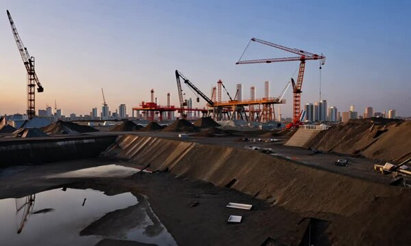 Silent Construction Site in the Morning Light