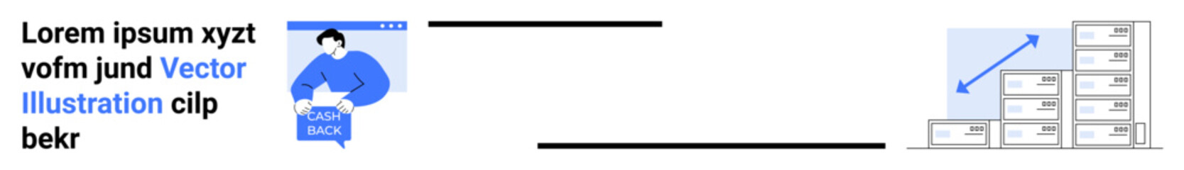 Business strategy visual with text blocks, person holding document, and ascending graph. Ideal for presentations, infographics, marketing materials, business plans, educational content, website