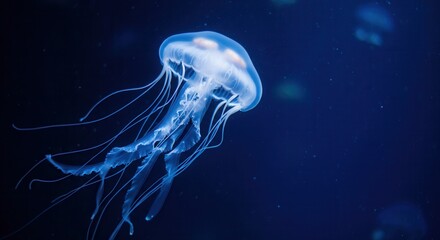 Serene blue jellyfish underwater in tranquil ocean