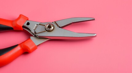 Electric cable pliers and circuit breake risolated on pink background