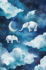 Watercolor Night Sky | Elephants