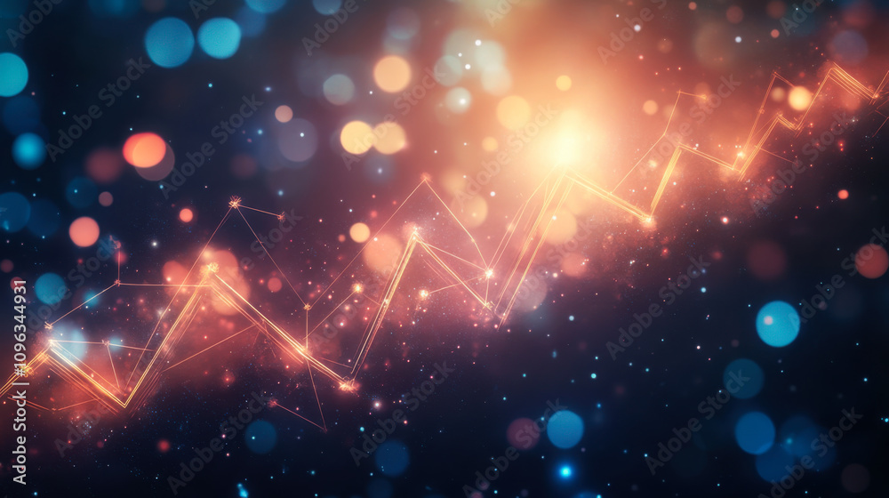 Fototapete a dynamic display of glowing particles and geometric shapes representing data flow in a futuristic, 