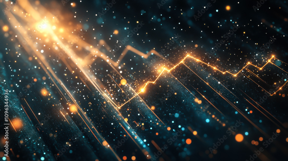 Aufkleber A dynamic display of glowing particles and geometric shapes representing data flow in a futuristic, digital landscape