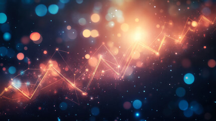 A dynamic display of glowing particles and geometric shapes representing data flow in a futuristic, digital landscape