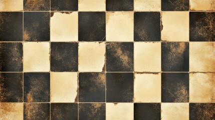 Fototapeta premium A vintage black and beige checkerboard pattern, showcasing aging tiles with a rustic charm.