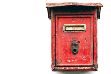 closed red mailbox isolated on white