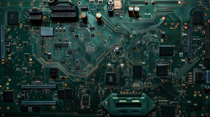 Fototapeta premium Intricate green circuit board displaying technological complexity and unique patterns
