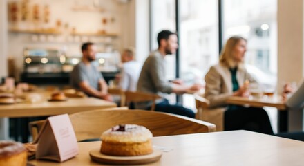 Fototapeta premium Cozy Cafe Interior with Blurred Background and Pastry