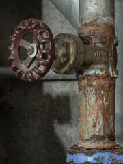 Old rust water control valve and old steel pipe in large water systems for Residential water...