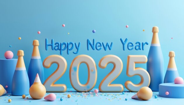 creative and simplicity invitation scene background for the 2025 New Year Celebration with a whimsical and colorful display