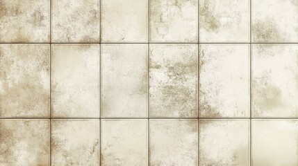Aged beige tiles with a textured surface, showing subtle stains and imperfections, creating a rustic aesthetic.