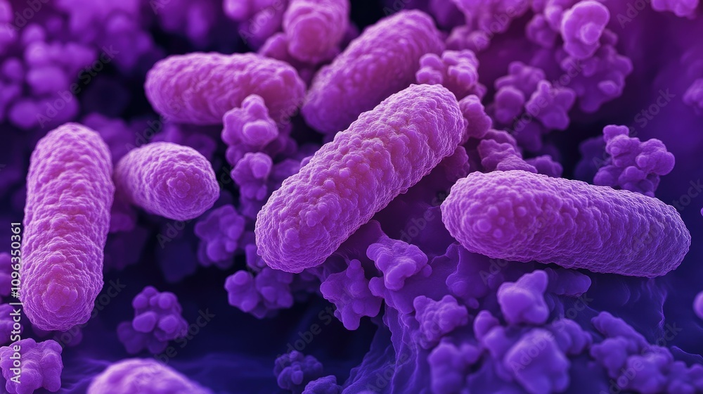 Poster a close-up of salmonella bacteria under a microscope, showing the cellular detail of this harmful pa