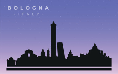 Black silhouette of the skyline of  Bologna. Vector on the background of the night starry sky. © Dima