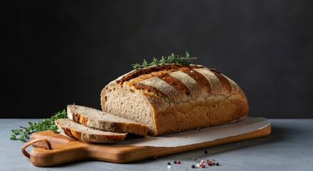 Rustic Sourdough Bread on Wooden Board