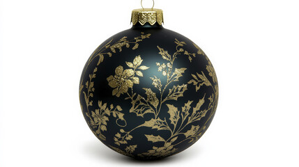 glossy black Christmas ball with elegant gold floral patterns