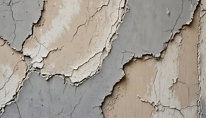 Worn Plaster Wall with Cracks, Rough Edges, and Discolored Patches