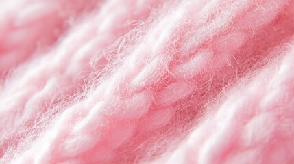 Close-up of soft, fluffy pink knit fabric, ideal for cozy sweaters and accessories.