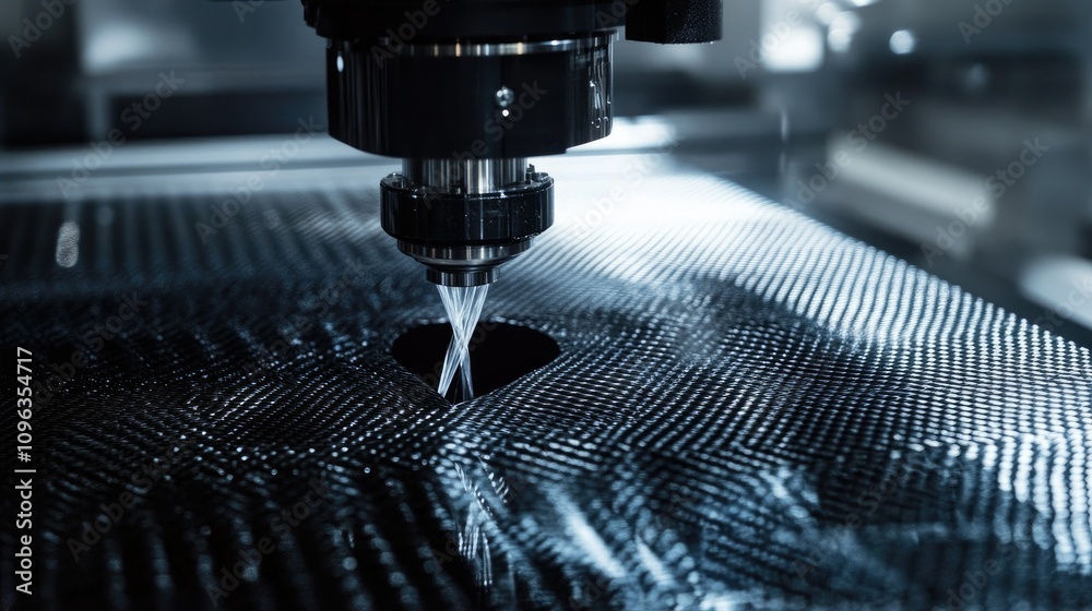 Poster an advanced carbon fiber weaving machine in action, precisely weaving filaments to create strong, li