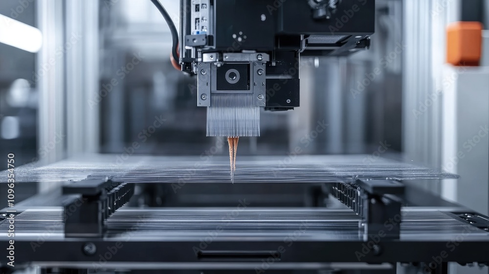 Poster an advanced carbon fiber weaving machine in action, precisely weaving filaments to create strong, li