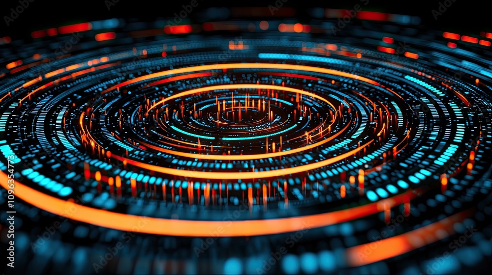 Aufkleber dynamic digital visualization of circular data patterns virtual space abstract art high-tech environ