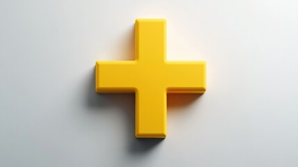 Fototapeta premium Vibrant Yellow Plus Symbol on Soft Shadow Background