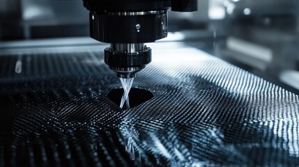 An advanced carbon fiber weaving machine in action, precisely weaving filaments to create strong, lightweight material for manufacturing.