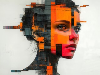 cyber zombie made up of glitch elements