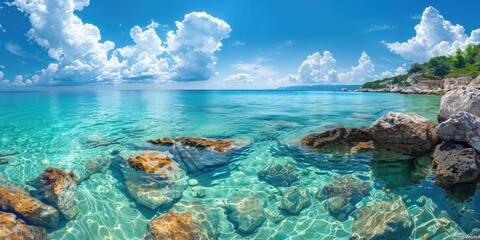 Fototapeta premium Clear Turquoise Waters and Rocks on a Sunny Day