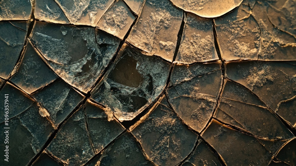 Aufkleber close-up view of a cracked phone screen, focusing on the damage caused by a fall, representing the c