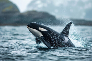 Fototapeta premium Fantastically beautiful majestic huge whale in deep ocean