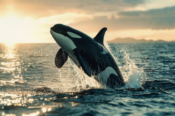 Obraz premium Fantastically beautiful majestic huge whale in deep ocean