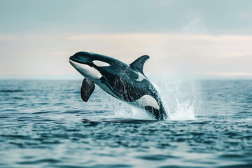 Naklejka premium Fantastically beautiful majestic huge whale in deep ocean