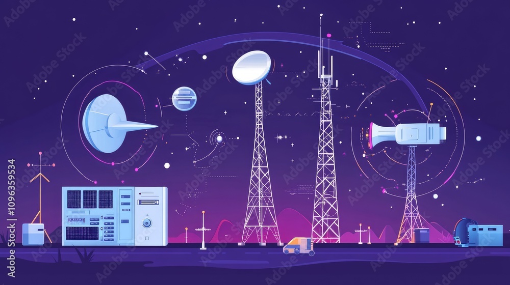 Poster diagram of satellite-enabled pager communication, illustrating how signals are relayed between satel