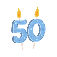 Happy Birthday Cake Topper. Birthday. Yellow candles on the cake. Anniversary date. 50 years old.