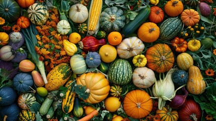 Autumn Harvest: A Colorful Array of Pumpkins and Gourds