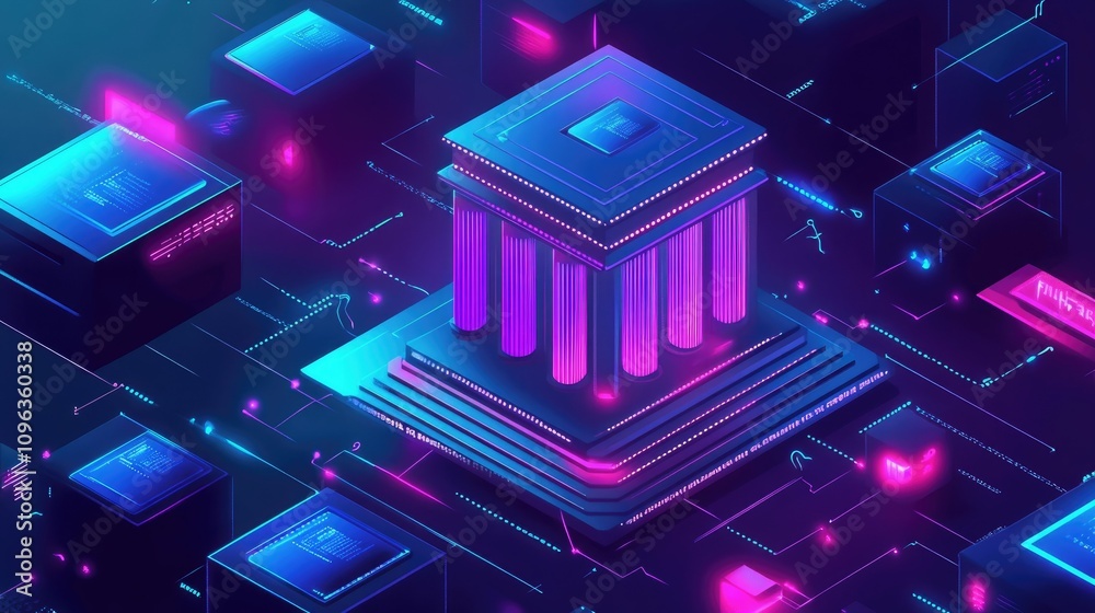Aufkleber Digital banking contracts executed via blockchain technology, with secure transactions shown on advanced interfaces in a high-tech financial ecosystem.