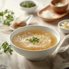 Artistic shot of naengmyeon with deep, cool tones