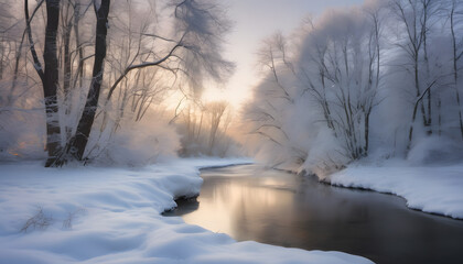 Frosty River with Snowy Banks