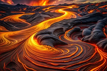 Abstract lava texture in molten lava flow close-up